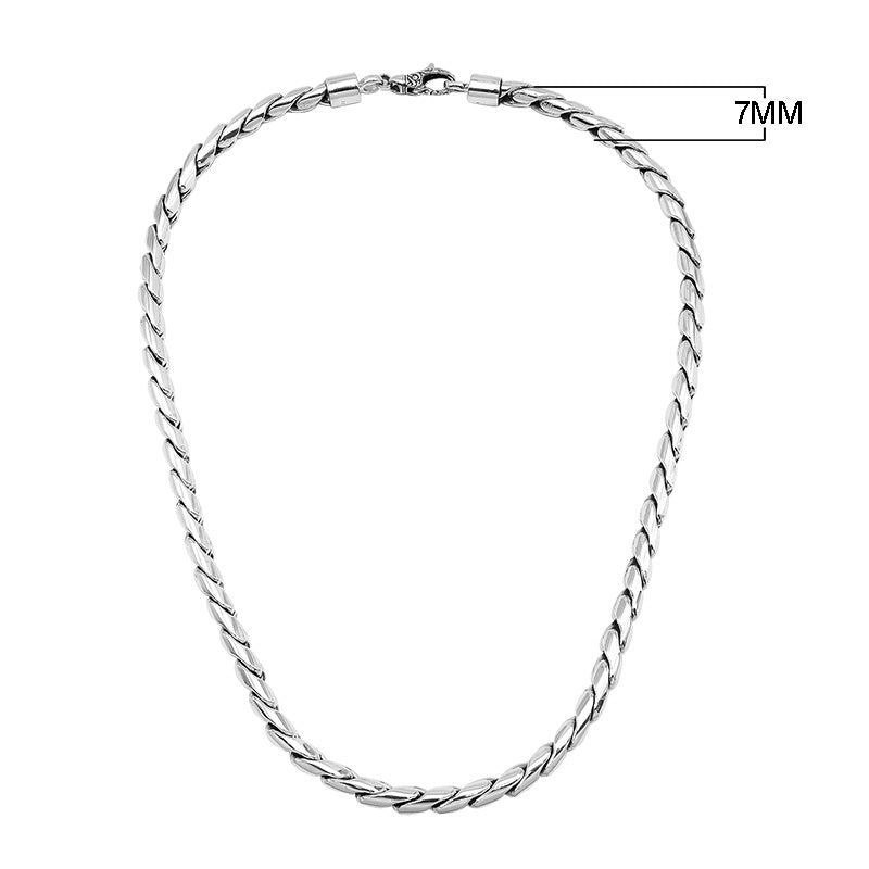 Sterling Silver Bali Handcrafted Necklace Chain With Polished Finish And Lobster Clasp.