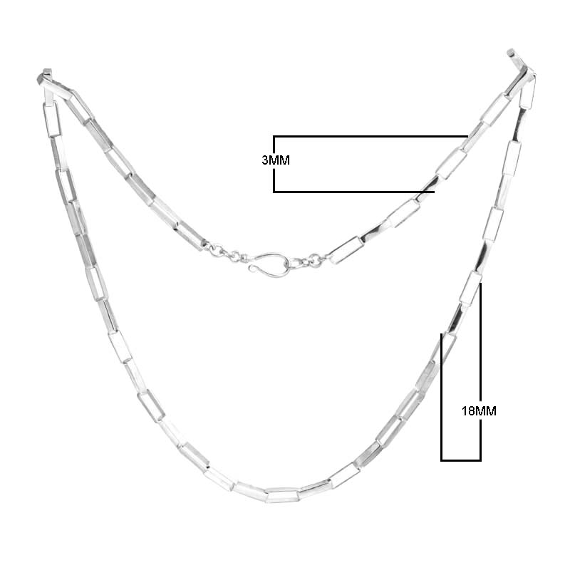Sterling Silver Bali Handcrafted Geometric Link Necklace Chain With Hook Clasp And Polished Finish.