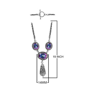 Sterling Silver Bali Handcrafted Mystic Quartz Pendant Necklace With Decorative Finish.