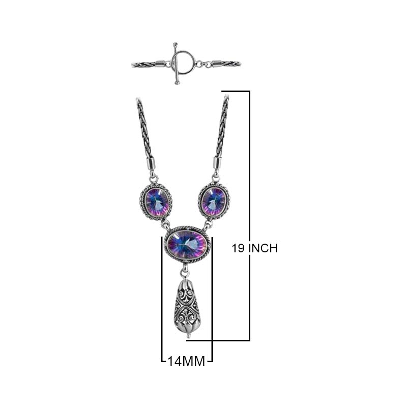 Sterling Silver Bali Handcrafted Mystic Quartz Pendant Necklace With Decorative Finish.