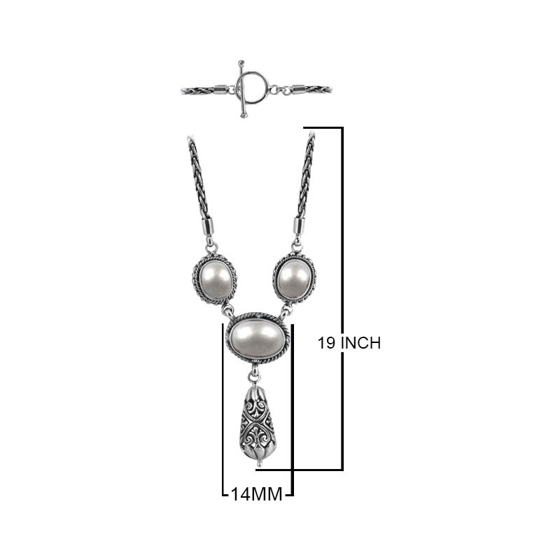 Sterling Silver Bali Handcrafted Mabe Pearl Pendant Necklace With Decorative Finish.
