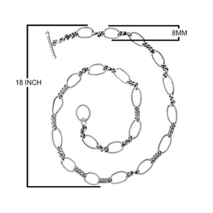 Sterling Silver Bali Handcrafted Twisted Oval Link Necklace Chain With Decorative Finish.