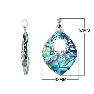 Sterling Silver Shield-Shaped Pendant Featuring Abalone Shell With Sunburst Medallion.