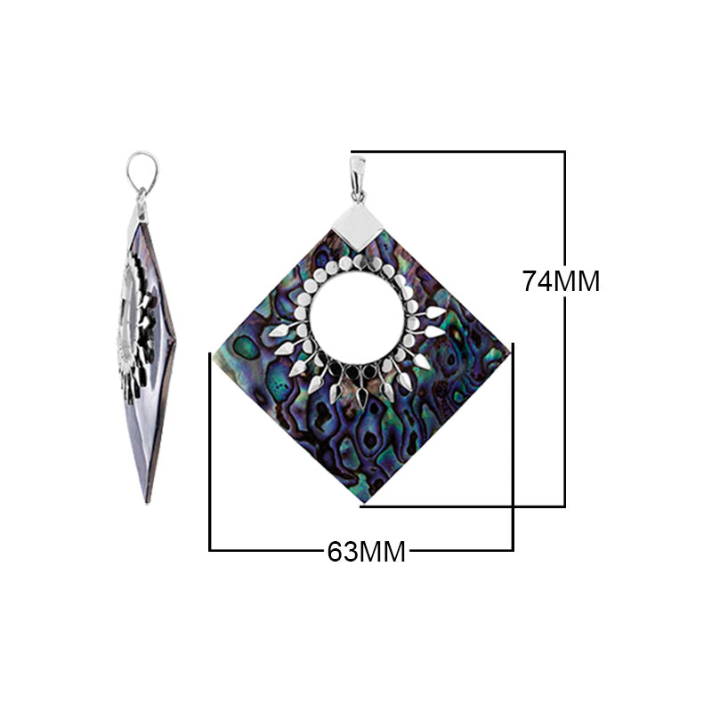 Sterling Silver Diamond Pendant Featuring Abalone Shell With Sunburst Medallion.