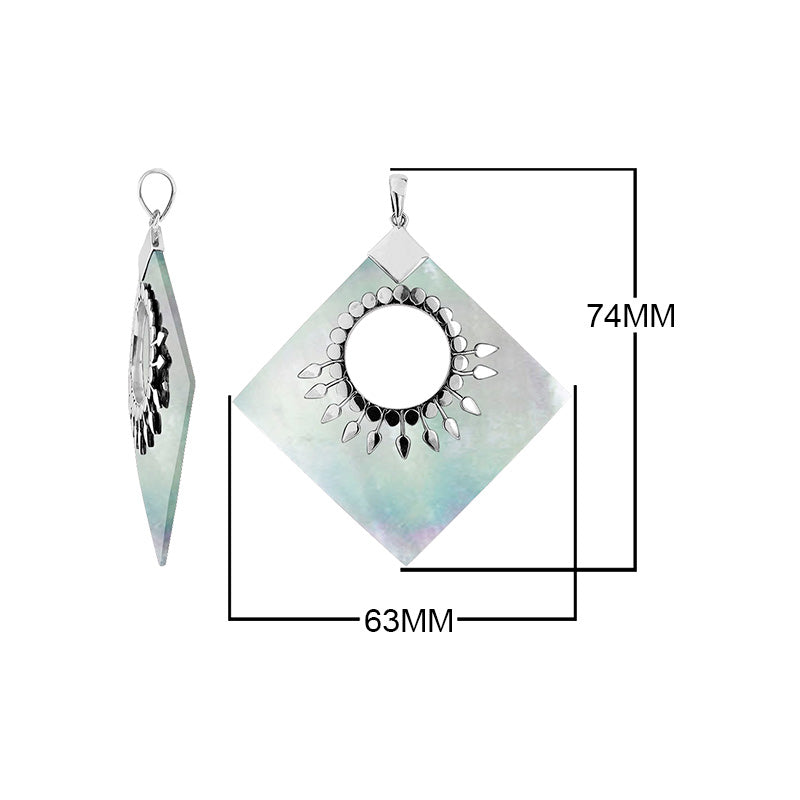 Sterling Silver Diamond Pendant Featuring Mother Of Pearl With Sunburst Medallion.