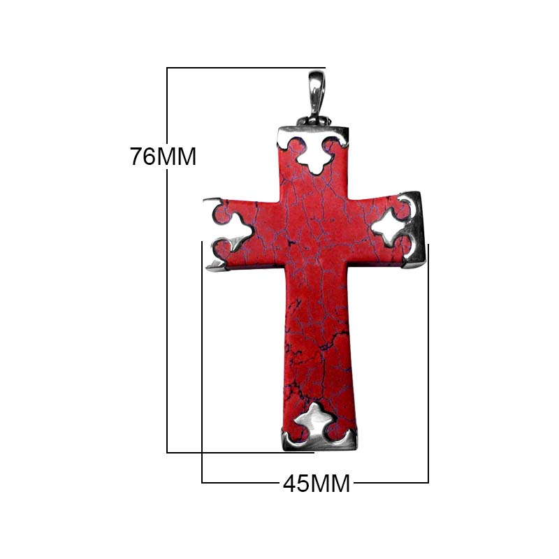 Sterling Silver Red Coral Cross Pendant With Sculpted Balinese Accents.