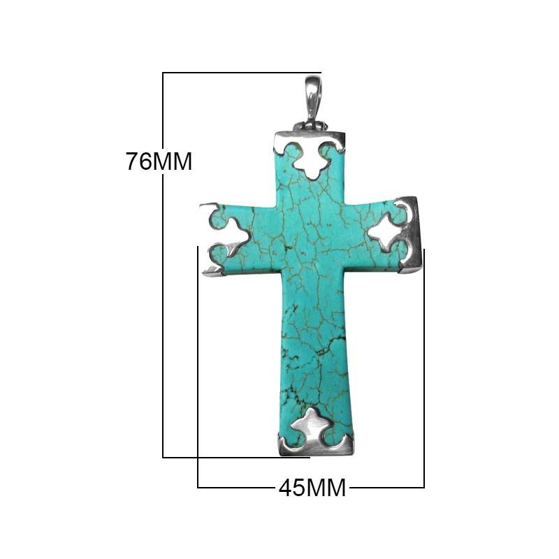 Sterling Silver Turquoise Shell Cross Pendant With Sculpted Balinese Accents.