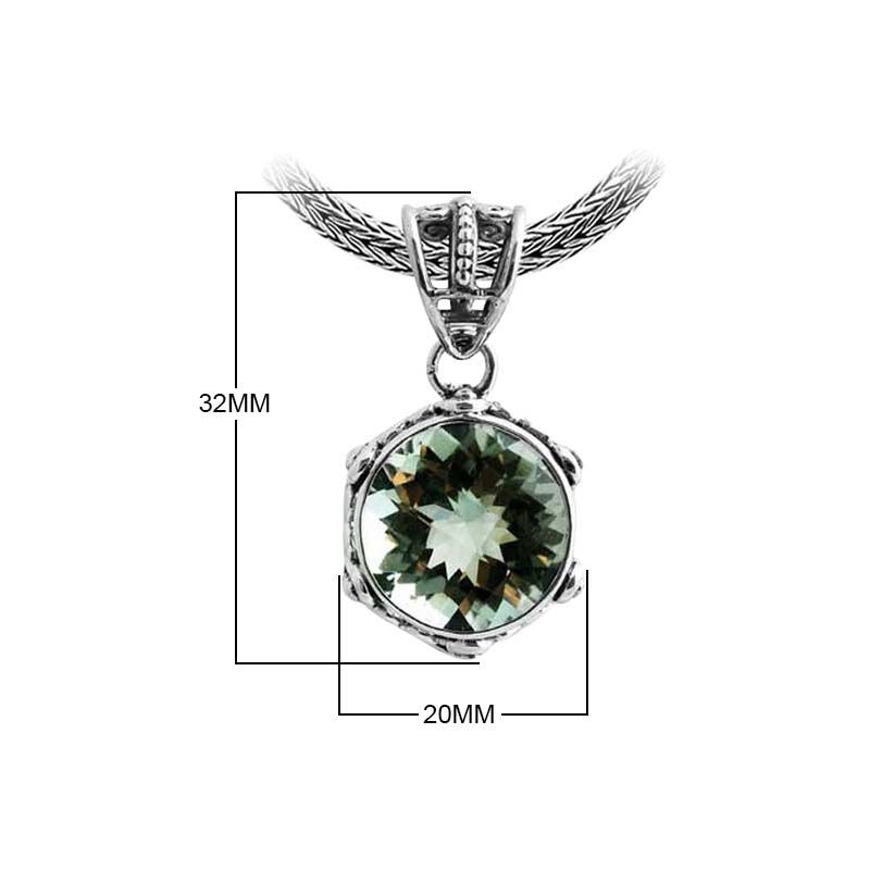 Sterling Silver Pendant With Green Amethyst Quartz And Sculpted Balinese Bezel.