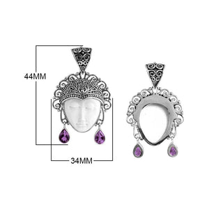 Sterling Silver Amethyst Quartz Bone Face Pendant With Ornate Balinese Filigree.