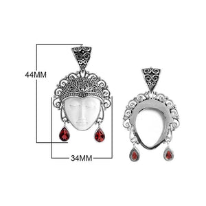 Sterling Silver Garnet Quartz Bone Face Pendant With Ornate Balinese Filigree.