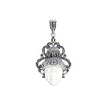 Sterling Silver Citrine Quartz Peridot Quartz Bone Face Pendant With Sculpted Balinese Headdress.