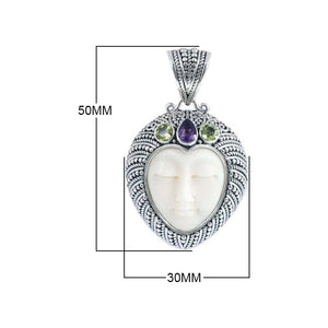 Sterling Silver Peridot Quartz Amethyst Quartz Bone Pendant With Ornate Heart Frame.