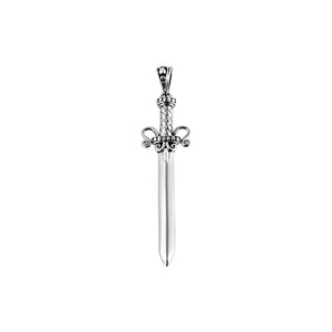Sterling Silver Balinese Sword Pendant With Ornate Hilt Detailing.