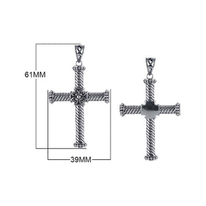 Sterling Silver Balinese Braided Rod Cross Pendant With Ornamental Center.