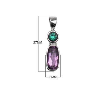 Sterling Silver Green Quartz And Amethyst Quartz Vertical Duo Pendant