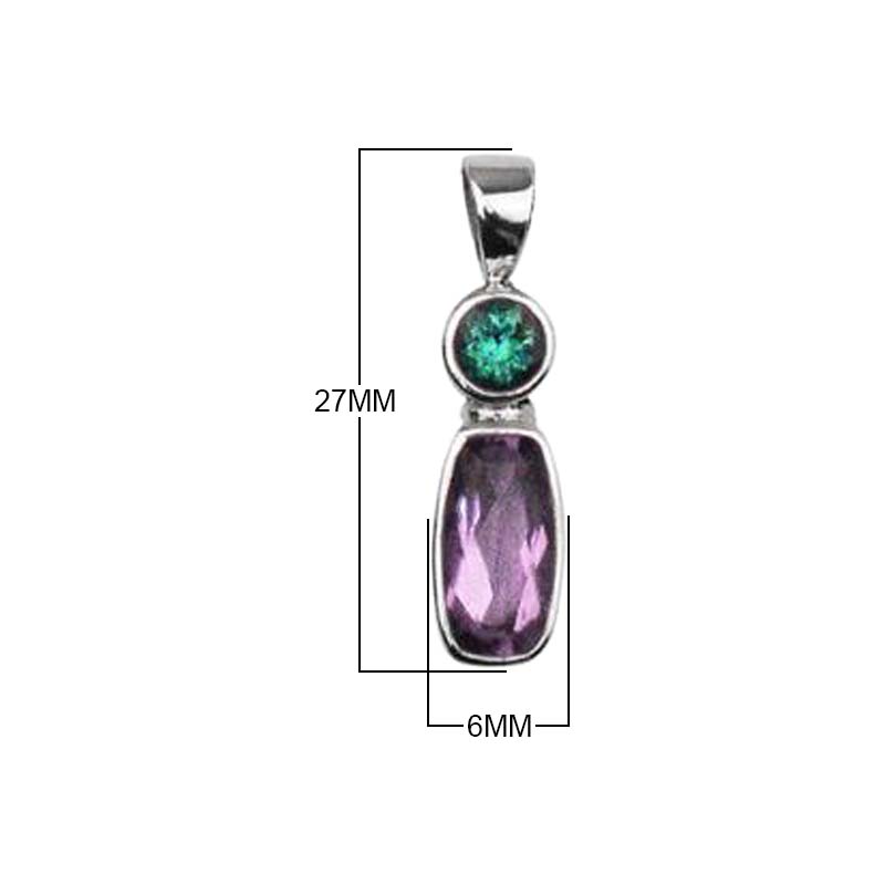 Sterling Silver Green Quartz And Amethyst Quartz Vertical Duo Pendant