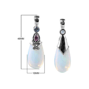 Wholesale Sterling Silver Blue Opalite Pendant With Blue Topaz & Amethyst Quartz Ornate Drop Design Handcrafted In Bali