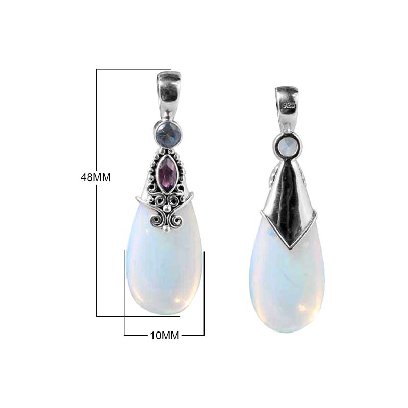 Wholesale Sterling Silver Blue Opalite Pendant With Blue Topaz & Amethyst Quartz Ornate Drop Design Handcrafted In Bali