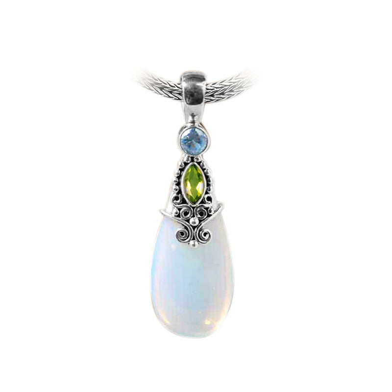 Wholesale sterling silver pendant with Peridot, Opalite, and Blue Topaz Quartz handcrafted in Bali