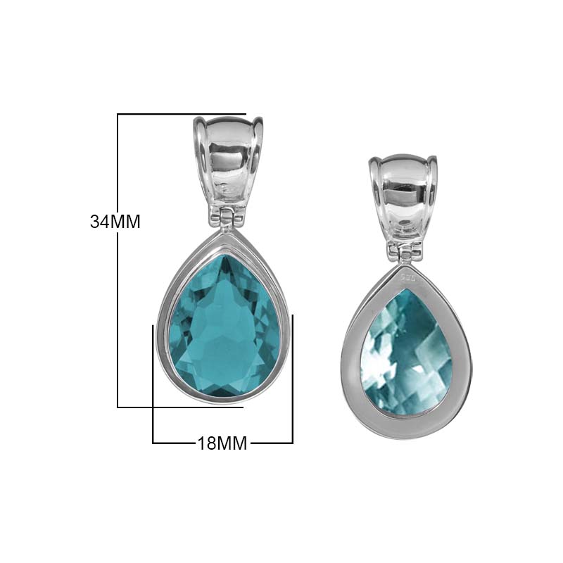 Sterling Silver Blue Topaz Quartz Pear Pendant With Faceted Teardrop Stone In Smooth Modern Bezel Setting