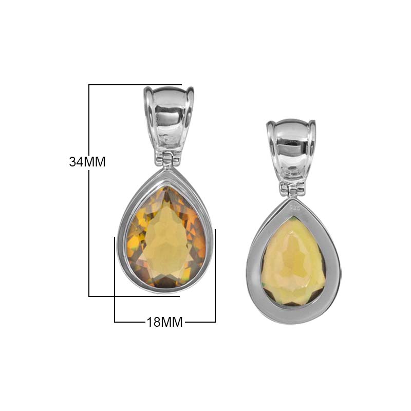 Sterling Silver Citrine Quartz Pear Pendant Featuring A Faceted Teardrop Stone Set In A Smooth Modern Bezel With High Polish Finish