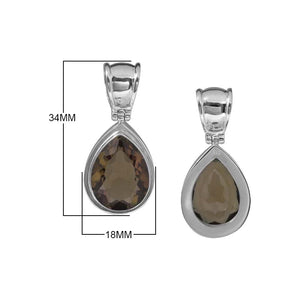 Sterling Silver Smoky Quartz Pear Pendant With Faceted Teardrop Stone In Smooth Modern Bezel