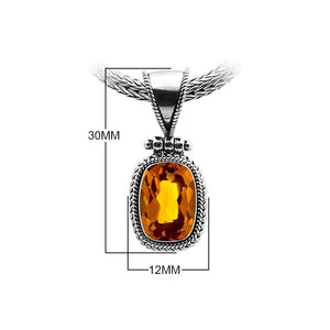 Sterling Silver Citrine Quartz Oval Rope Pendant With Granulated Accent Bar