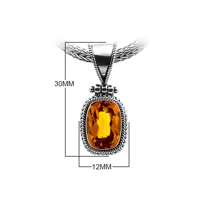 Sterling Silver Citrine Quartz Oval Rope Pendant With Granulated Accent Bar