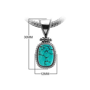 Sterling Silver Turquoise Shell Oval Rope Pendant With Granulated Accent Bar