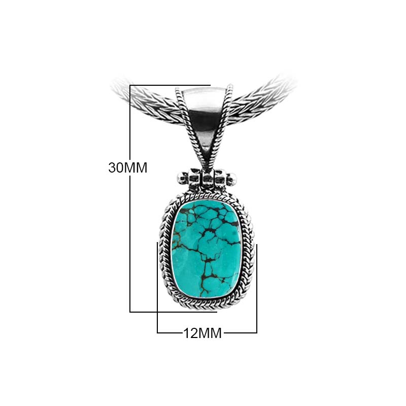 Sterling Silver Turquoise Shell Oval Rope Pendant With Granulated Accent Bar