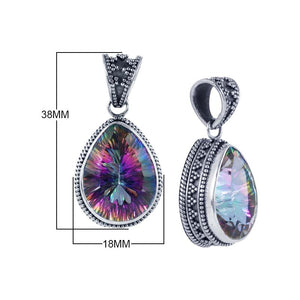 Sterling Silver Teardrop Pendant With Mystic Quartz In Detailed Bali Design