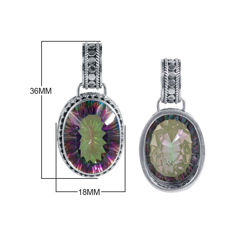 Sterling Silver Pendant With Mystic Quartz In Oval Bali Design
