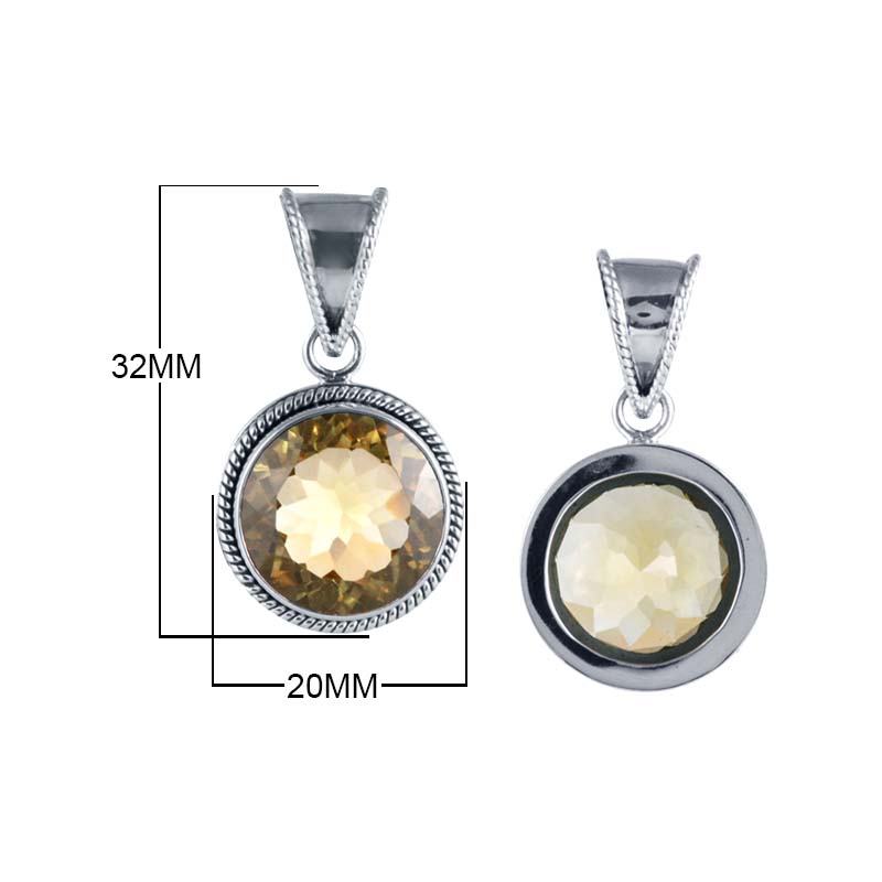 Sterling Silver Round Pendant With Lemon Quartz And Rope Bali Border