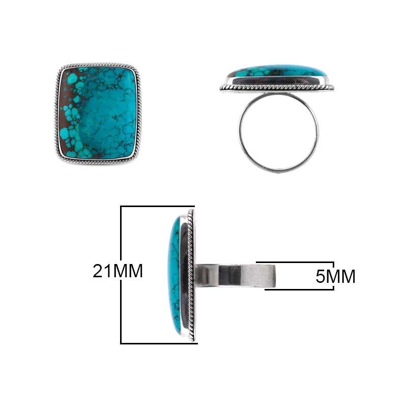 Sterling Silver handcrafted ring with Turquoise Shell wholesale from Bali, Indonesia in rectangular design