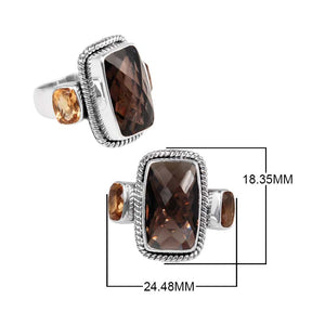 Sterling Silver handcrafted ring with Smokey Quartz and Citrine Quartz wholesale from Bali, Indonesia