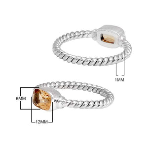 Wholesale Sterling Silver Citrine Quartz Cushion Rope Ring – 925 Silver Jewelry From Bali