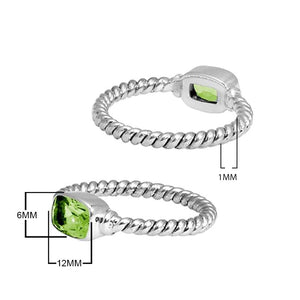 Wholesale Sterling Silver Peridot Quartz Cushion Rope Ring – 925 Silver Jewelry From Bali