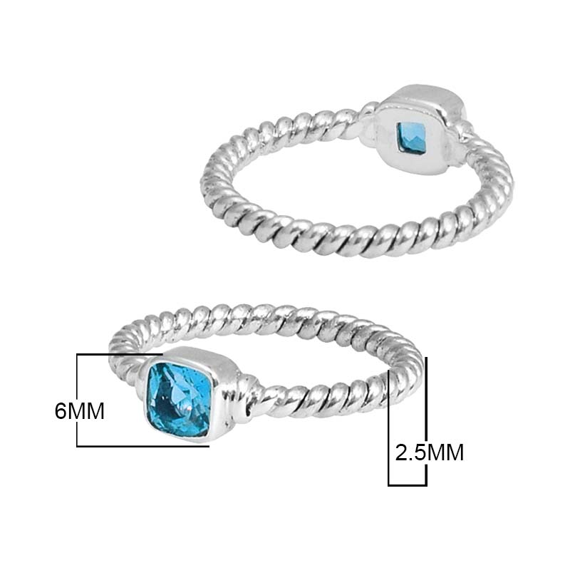 Wholesale Sterling Silver Blue Topaz Quartz Cushion Rope Ring – 925 Silver Jewelry From Bali