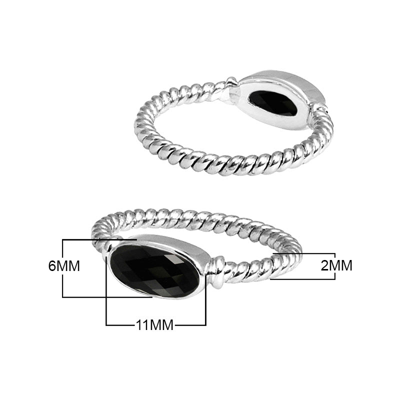 Wholesale Sterling Silver Black Onyx Marquise Rope Ring – 925 Silver Jewelry From Bali