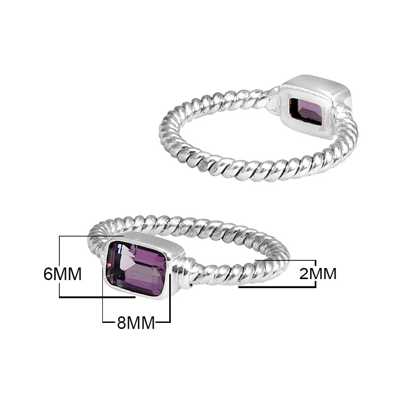 Wholesale sterling silver Amethyst Quartz rectangular rope band ring handcrafted in Bali.