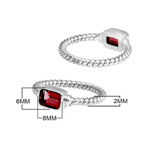 Wholesale sterling silver Garnet Quartz rectangular rope band ring handcrafted in Bali.