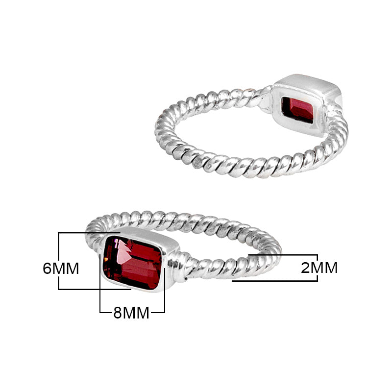 Wholesale sterling silver Garnet Quartz rectangular rope band ring handcrafted in Bali.