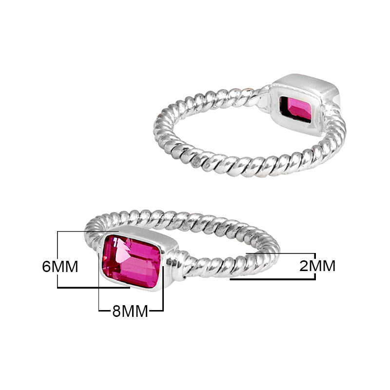 Wholesale sterling silver Pink Quartz rectangular rope band ring handcrafted in Bali.