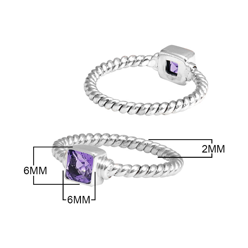 Wholesale sterling silver Amethyst Quartz square rope band ring handcrafted in Bali.