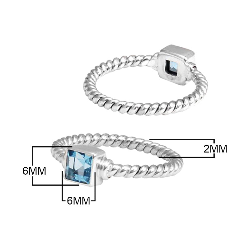 Wholesale sterling silver Blue Topaz Quartz square rope band ring handcrafted in Bali.