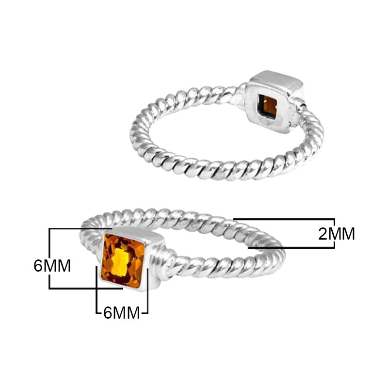 Wholesale sterling silver Citrine Quartz square rope band ring handcrafted in Bali.