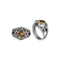 Wholesale sterling silver Citrine Quartz and Amethyst Quartz dual accent ring handcrafted in Bali.