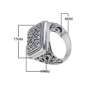 Wholesale sterling silver rectangular scroll pattern men’s ring handcrafted in Bali.