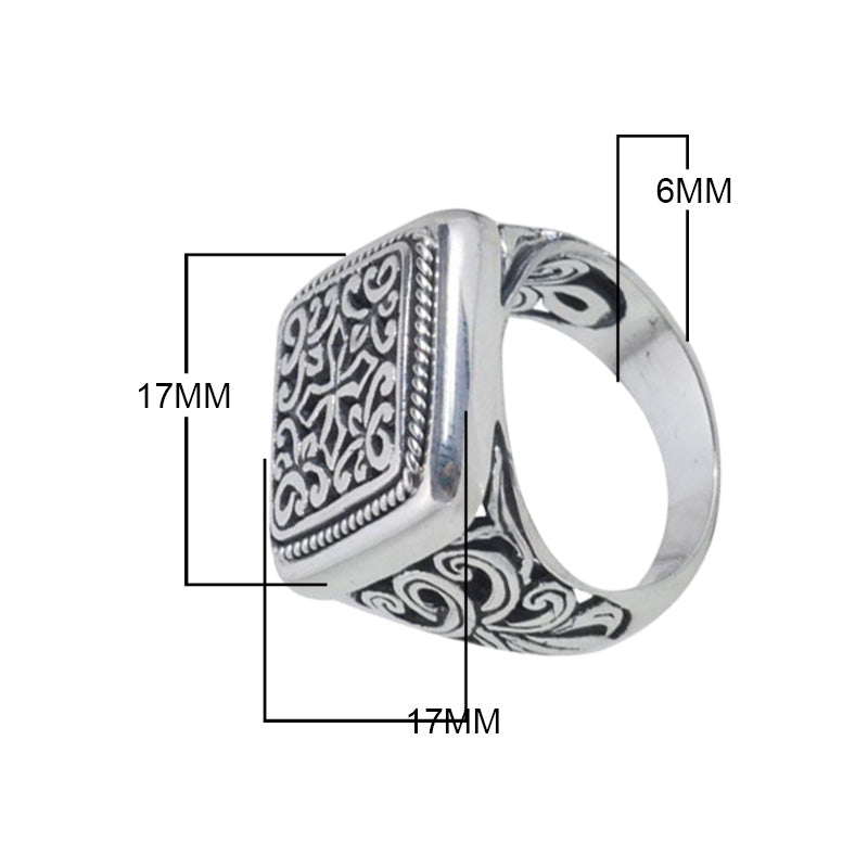 Wholesale sterling silver rectangular scroll pattern men’s ring handcrafted in Bali.