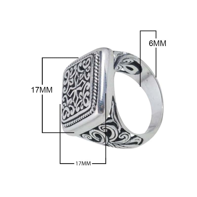 Wholesale Sterling Silver Rectangular Scroll Pattern Ring – Handcrafted In Bali